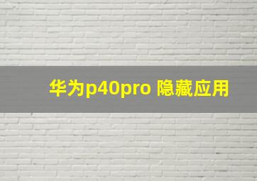 华为p40pro 隐藏应用